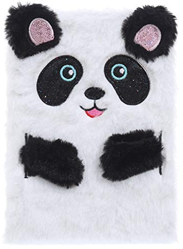 STOBOK Plüsch Notizbuch Kunstpelz Notizbuch für Kinder Panda Muster Tagebuch Journal Hardcover Schreibblock Schulbriefpapier Weiß