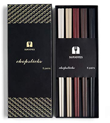 SUPJOYES Bacchette riutilizzabili in Fibra di Vetro, 5 Pais, Ideali Come Regalo, per minimalismo Cinese Giapponese, Lavabili in lavastoviglie, Bacchette Multicolore da 24,6 cm