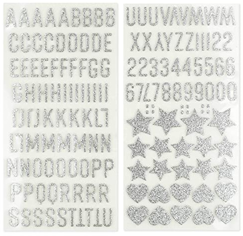 Papierdrachen Selbstklebende Moosgummi Glitzer Buchstaben und Zahlen aus Moosgummi | ABC | zum Basteln und Gestalten von Schultüten, Karten, Kerzen und vielem mehr - DIY Buchstaben Set - Silber