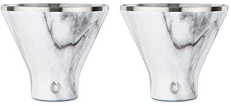 Snowfox Premium vakuumisoliertes Martini-Glas aus Edelstahl, Martinis Stay Icy Cold, ohne Temperatur, elegante Cocktailgläser, schönes Barzubehör-Set, 237 ml, Marmor, 2 Stück