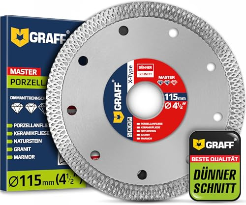Feinsteinzeug Diamantscheibe 115mm für harte Fliesen, Naturstein, Marmor, Granit, Keramik – 1.2mm Super Dünne Diamanttrennscheibe für Winkelschleifer und Flex – Diamant Trennscheibe GRAFF