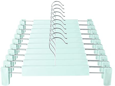 GUANJUNE Klädbyxor hängare, platsbesparande kjolhållare med 360° vridbara krokar, justerbara klämmor, byxhängare, klädrock plagg jeanshängare (10-pack, grön)
