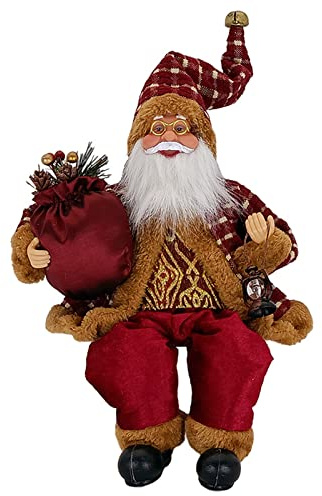 Forreen Muñeco de Papá Noel Sentado 35 cm, Juguete De Papá Noel Realista Hermosa Interesante Lindas Tradicional Santa Claus Figura para Mesa, Escritorio, Chimenea,Antepecho