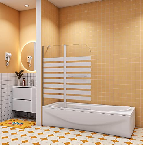 Aica Sanitär Badewannenaufsatz 2 teilig 120cm Duschabtrennung Duschwand 6mm Nano Dusche für Badewanne H140cm mit Handtuchhalter