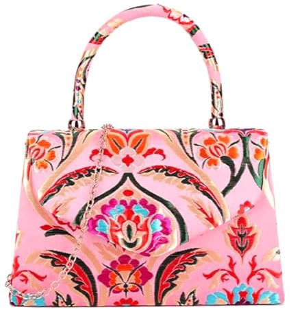 LeahWard Women's Faux Suede Clutch Bag Party Wedding Top Handle Handbag Purse Gift (Pink Floral)