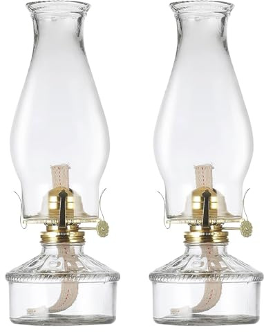 DNRVK 2 Pieces Large Oil Lamps for Indoor Use Vintage Glass Classic Kerosene Lamp Rustic Clear Kerosene Hurricane Lantern Home Decor Oil Lantern for Tabletop Decor Emergency Lighting