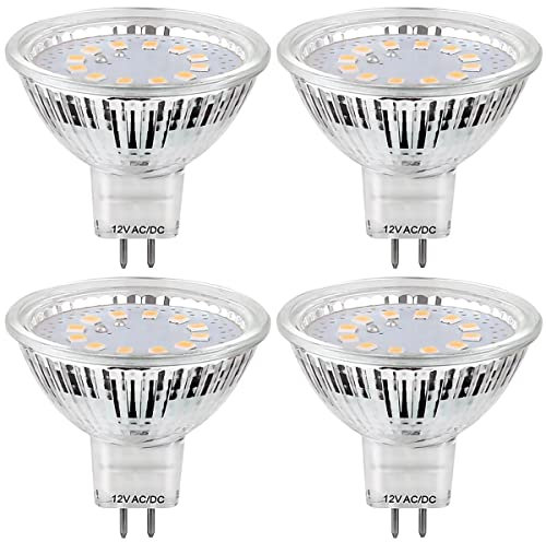 SANSUN MR16 LED Bulbs 5W Equivalent to 50W Halogen, GU5.3 Bi-Pin Base, 12V 3000K 120° Wide Angle, Non-Dimmable (Warm White, Pack of 4)