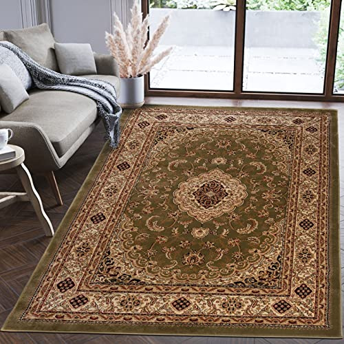 Mazovia Groß Teppich Flur 180x260cm Grün Klassisch Traditionell Weich | Teppich für Eingangsbereich Küche Büro Wohnzimmer Schlafzimmer Pflegeleicht Fußbodenheizungsgeeignet Mittelflor Synthetisch