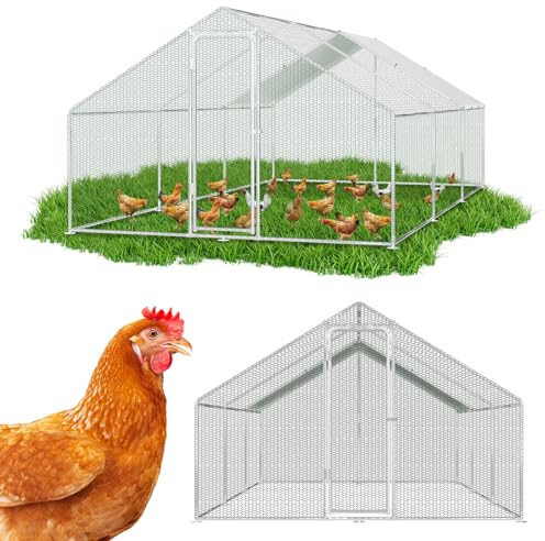 Izrielar XXL Hühnerstall Freilaufgehege mit Sicherheitsschloss und Wasserdichtes PE-Farbtuch, Viel Platz für Hühner, Kaninchen und weitere Kleintiere, Stabilem Stahlrahmen, 3x6x2m
