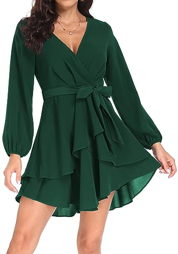 PCEAIIH Women's Deep V-Neck Empire Ruffle Mini Skater Dress