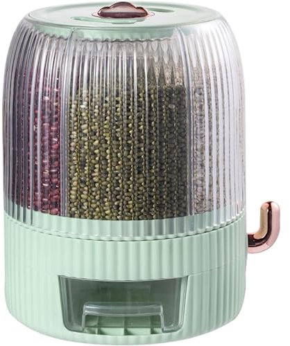 Dispensador de arroz, contenedor de harina y cereales, dispensador de arroz de 6 rejillas de gran capacidad, giratorio, cubo de arroz, caja de frutas para alimentos secos para cocina casera (Green)