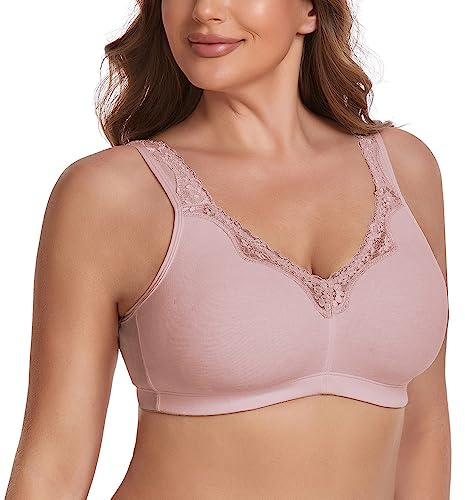 Ayigedu UK Women's Plus Size Bra Full Coverage Non-Wired Non-padded Minimizer Bra 32-GG Pink