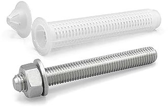 NOLDAR Threaded Rod with Nut and Washer for Chemical Anchors Stainless Steel M10 x 120 mm Including Nylon Sieve (15 x 85 mm) for Mounting in Brick/Hollow Concrete (8 + 8 Pieces)