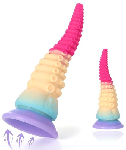 Dildo Godemichets Tentacule de Fantaisie de 20 cm avec Ventouse Puissante, Queue en Silicone pour Stimulation Anal et Vaginale, Jouet de Massage Point G pour Femme et Homme