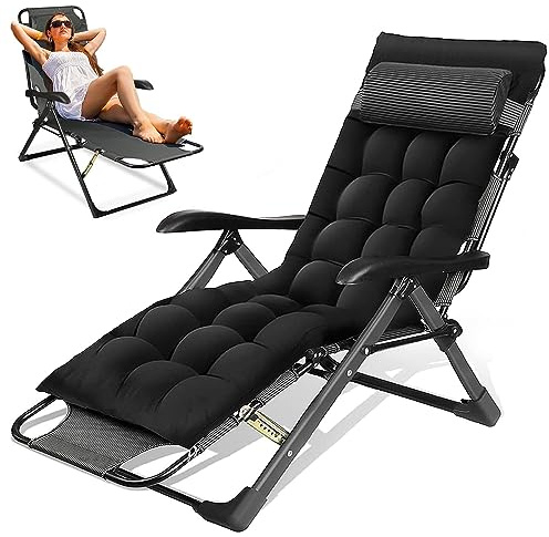Ogimeka Sonnenliege Liegestuhl Klappbar mit Auflage Polster, Gartenliege mit Kopfstütze, Klappbare Sonnenliege, bis 160 kg Belastbar, Liegestühle für Garten, Balkon, Strand Terrasse (Black)