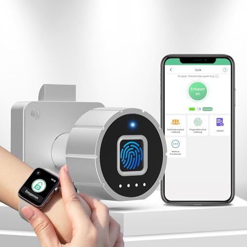 Eseesmart Fingerabdruck-Schubladen-Schloss Schrankschloss Möbelschloß Zylinder-Möbelschloss mit Fingerabdruck Bluetooth APP Set für Haus Büro Mailbox 32mm