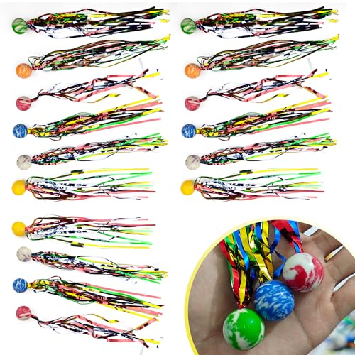 Nuangoo 30 Stück Hüpfbälle für Kinder, Springball mit Farbige Bänder, Kinder Geburtstag Geschenke, Kindergeburtstag Partei werfen Spielzeug.