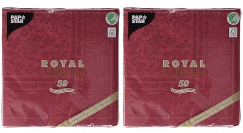 50 Servietten ROYAL Collection 1/4-Falz 40 cm x 40 cm bordeaux Ornaments (Packung mit 2)