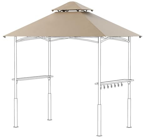 Fung Yard 2,4 x 1,5 m wasserdichter Grill-Pavillon-Überdachung, ultimativer Sonnenschutz, zweistöckig, Outdoor-Grillpavillon, Abdeckung für Pergola oder Dach (Khaki)