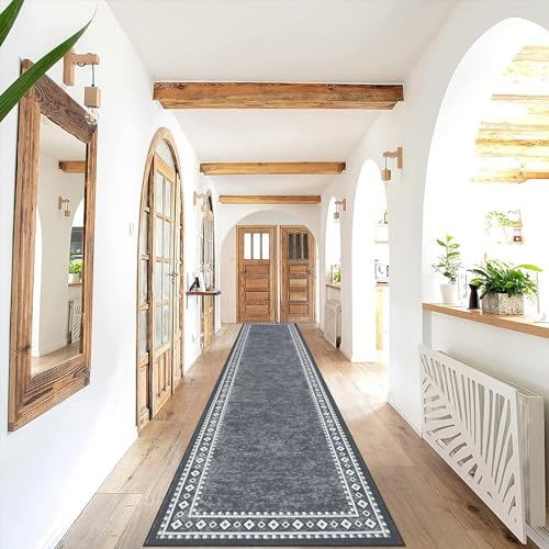 Enyhom Long Carpet Runner, 66 x 300 cm Non Slip Hallway Runner Door Mat, Washable Laundry Area Runner Rugs Stain Resistant Kitchen Floor Mat Carpet for Bathroom Entrance Bedroom Stair