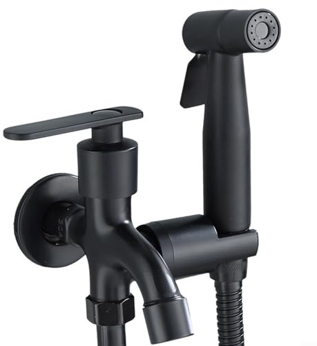 Bathroom Shower Bidet Toilet Brass Sprayer Bidets, Shower Bidet Faucet Wall, Toilet Valve Water Spray Bidet Attachment for Bathroom(Black)