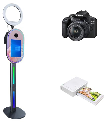 WideMeet Tragbare Kamera Photo Booth mit 15,6 Zoll Touchscreen Selfie Photobooth DSLR Photo Booth Maschine für Hochzeiten Partys Events (Schwarze Maschine, Full Set)