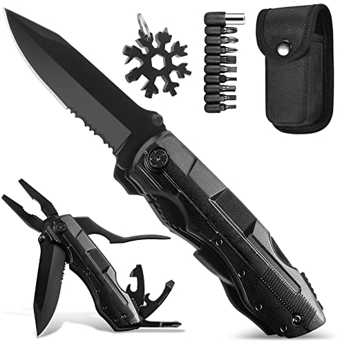 Geschenk für Männer, BIBURY Multitool Taschenmesser & Schneeflocken Werkzeug, Camping Zubehör, Geburtstagsgeschenk Gadgets für Männer, Klappmesser, Messer Outdoor mit Zange, Jahrestag Geschenk für Ihn