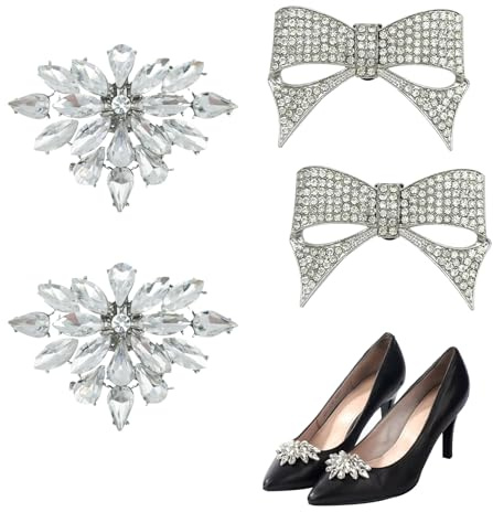 KASESSS 4 Piezas Clips para Zapatos de Cristal, Broches Zapatos Decorativo, Clip Adorno Zapatos Desmontable Adornos para Zapatos Mujer Clip Elegante Hebilla Metal de Zapatos para Bodas Prom Fiestas