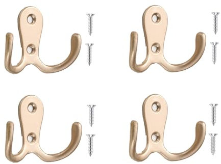 Meiyea 4 Pcs Double Forked Robe Hooks,Wall Mounted Clothes Hanger,Suitable for Vintage Metal Hangers in Bathrooms and Bedrooms,with 8 Screws-Rose Gold