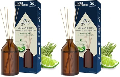 Glade Aromatherapy Essential Oils Raumduft, Calm Mind, Raumduft Stäbchen für ätherische Öle, Bergamotte + Zitronengras, 80ml (Packung mit 2)