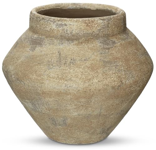 Arborus Vintage Vase 21 cm Blumenvase Braun Dekovase Zement Vasen für Blume | Vasen für Pflanzen auf Tisch Schrank Vintage Rustikale Deko Antik Vase für Wohnzimmer Schlafzimmer Esszimmer Badezimmer Büro