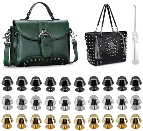 JOZMMZEOOA 30 Stücke Nieten,Schraubnieten Punk Nieten Deko 11*8 MM Taschenfüße Bodennägel Kopfnieten Leder Hohlnieten Nieten Kleidung Ledernieten Taschenboden mit 1 Schraubendreher,für Leder Handwerk