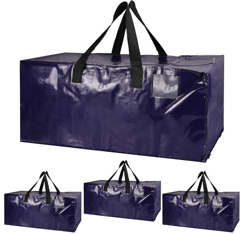 Starvortex 4 Stycken 97L Stor Förvaringsväska, 73 x 37 cm Flyttväskor med Lås, Extra Stora Vattentäta Klädväskor, för Flyttning, Sängkläder (Blå)