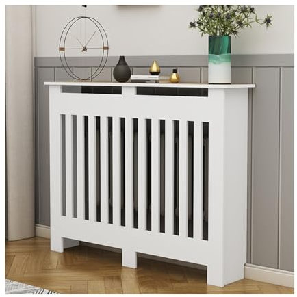 Radiator Covers Vertical Slatted Grill Radiator shelf Heating Cabinet White Modern Wall Cabinet heat covers for radiator Suitable for Decorative Living Room Home Kitchen Hallway Bedroom(100*90*20cm/39