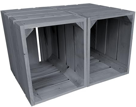 Lermowood Holzkisten Reg 2er Set 25 x 20 x 30cm Grau | Dekokisten aus Holz Massive Holzkiste Regalkiste Weinkiste