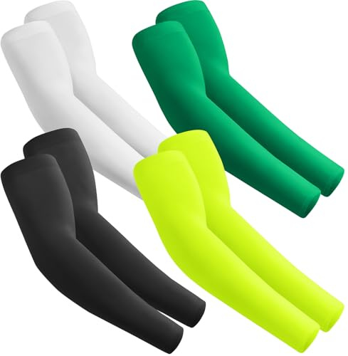 fuinloth 4 Pares Mangas de Brazo para Hombres y Mujeres, Deporte Compresión Protección Solar Negro+Blanco+Verde+Fluorescente
