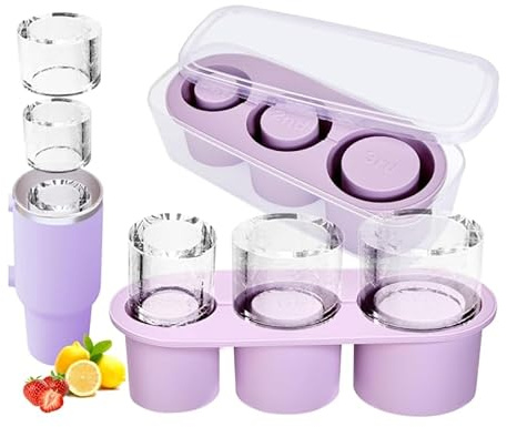 Stanley Cup Eiswürfelform Zubehör,Eiswürfelbehälter für 30Oz-40Oz Becher, 3 Stück Silikon-Hohlzylinder-Eisform mit Deckel und Behälter für Gefrierschrank, Eisgetränk, Saft, Whiskey, Cocktail