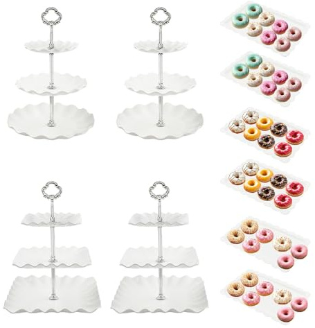 10Piece Cake Stand Set, Including 4pieces 3-Tier Cupcake Stands and 6pieces Cookie Serving Trays Perfect for Wedding, Birthday, Baby Shower, Thanksgiving, Christmas(Silver)