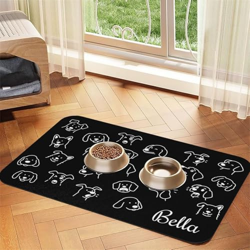 Naispanda Tapis de Nourriture pour Chien Personnalisé Set de Table Personnalisé pour Animal Domestique Set de Table pour Bol d'eau pour Chien et Chat avec Photo et Nom Antidérapant et Imperméable