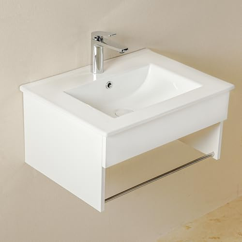 NUESTRA VIDA Waschtisch mit Unterschrank 60 cm Breit Weiß, Badmöbel Set mit Waschbecken für Badezimmer und Gäste WC, Waschtischunterschrank Hängend
