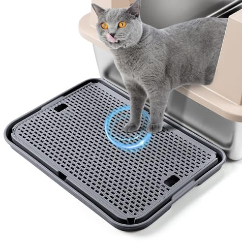 Bartuke Grande Gatto Litter Box Tray Ramp Mat, 42x30CM Gatto Step Scale, Catcher lettiera per automatico autopulente Robot lettiera per gatti, ideale per i gattini e gatti anziani (Grigio scuro)