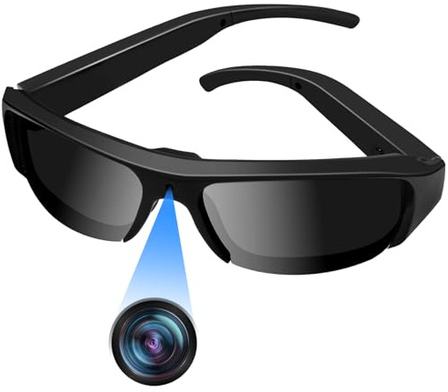 Tebetu Gafas de Sol con Cámara de Acción HD1080P, Gafas Deportivas Cámara FPV, 100 Minutos de Duración, Tarjeta MicroSD 16GB, Senderismo, Camping, Pesca y Actividades Outdoor