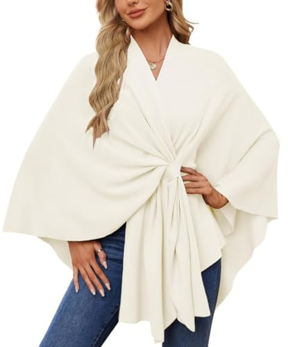 YINGKE Scialli da donna Oversize Eleganti mantelle lavorate a maglia con apertura frontale Sciarpe Coperte Cardigan Cappotti per primavera, autunno e inverno(Bianco)