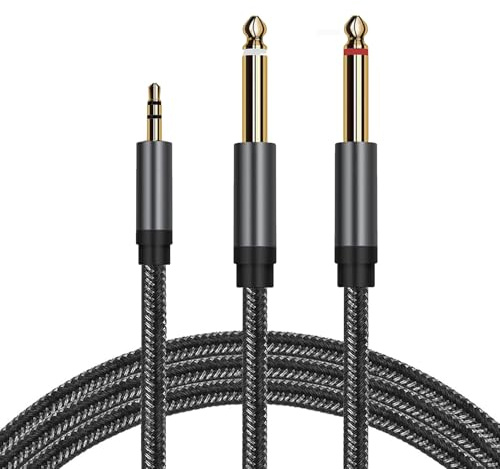 Toaluea Cable Audio Jack 3.5 a 6.3 mm Macho a Macho, Trenza de Nylond y TS Cable Mono Chapado en Oro para Atavoces, Mezcladores, Guitarras, Grabadoras de Audio y Micrófonos, 2M