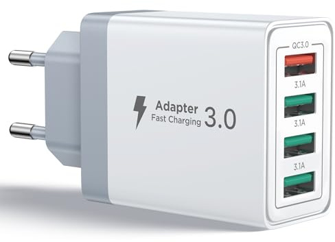 Aioneus Chargeur USB, Prise Charge Rapide QC 3.0 de 40W, 4-Port Bloc Adaptateur Secteur USB Multiple Chargeur Universel pour Téléphone iPhone iPad Samsung Xiaomi Huawei Honor Google Alimentation USBA