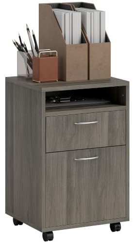 HOMCOM Bürokartei mit Schublade, Schrank, Rollen mit Bremsen und offenem Regalboden, Büroschublade für Brief/Legal/Format A4, vertikaler Schrank für Studio, 40 x 35 x 60 cm, Grau