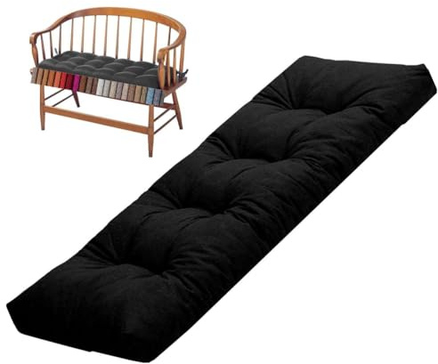 Generisch Bankkissen Drinnen Draußen, Leinen Fensterbankkissen Rechteckiges Komfort Rutschfester Sitzkissen Bank Bankauflage Stuhlkissen Für Gartenmöbel, Küche Und Esszimmer,Schwarz,70x40x8cm