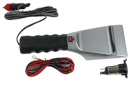 Qualoramall Elektrischer Schnee- und Eiskratzer, beheizt, 12 V, mit eingebautem Heizelement und wasserdichten Oxford-Seitenspiegelabdeckungen, für Winterauto, SUV, LKW, Windschutzscheiben, Silber
