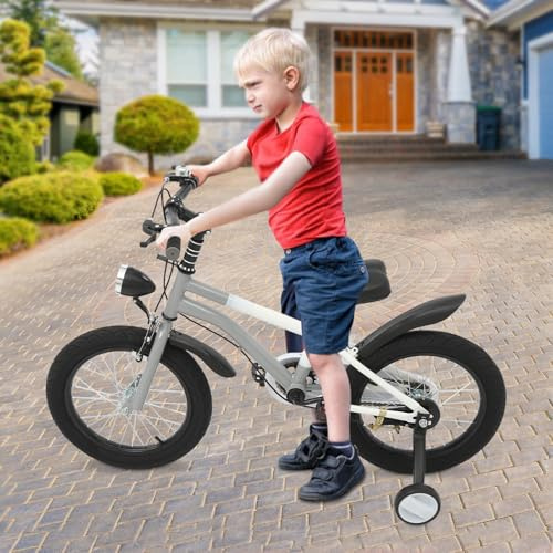 GIDRLL Vélo enfant 16 pouces réglable en hauteur BMX Freestyle pour garçons et filles à partir de 4 à 6 ans avec lumière, roues stabilisatrices et double système de freinage