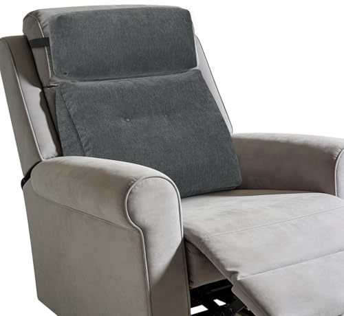 TANYOO Lendenstützkissen für Liegesessel und Sofas, 2-teiliges Rückenstützkissen mit Kopfstützkissen, zweilagiges Design für Senioren und langes Sitzen Dunkelgrau